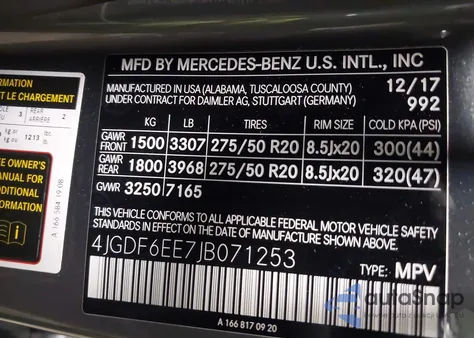 2018 Mercedes-Benz Gls 450 4Matic z USA, uszkodzony, nr VIN 4JGDF6EE7JB071253